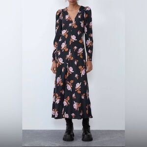 Zara Black Floral Long Sleeve Dress